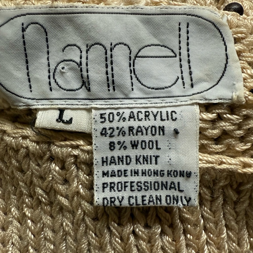 Chocolate Brown and Cream Striped Sweater w tiny wooden beads- Vintage Nannell - Picture 9 of 15